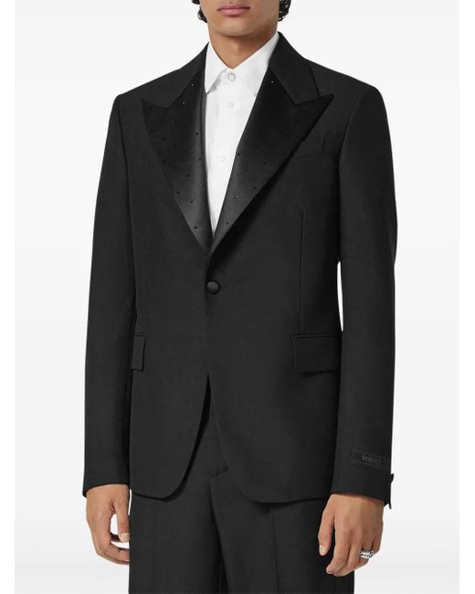 Versace Black Satin-Trim Single-Breasted Blazer for men