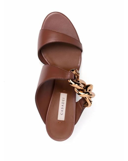 Casadei Brown Chain-Trimmed Sandals