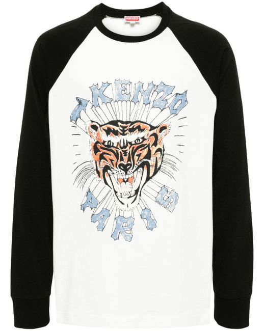KENZO Black Tiger-print Raglan T-shirt for men