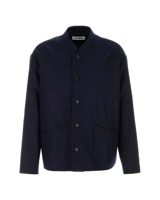 Jil Sander Blue Button-Up Collarless Jacket for men