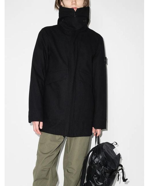 Stone Island Black Compass-patch Hooded Jacket for men