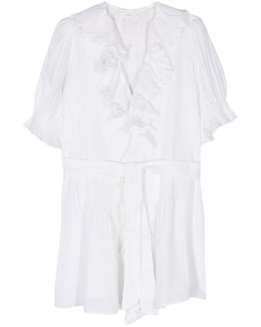 Robe courte évasée à volants Doen en coloris White