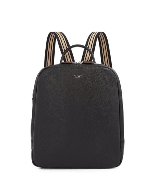 Osprey Black Grained-Leather Striped-Strap Backpack Bag