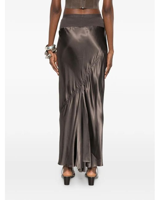 Rick Owens Gray Ribbed Gathered Maxi Skirt