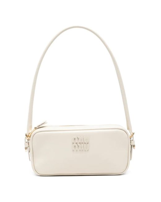 Miu Miu White Logo-Embossed Shoulder Bag