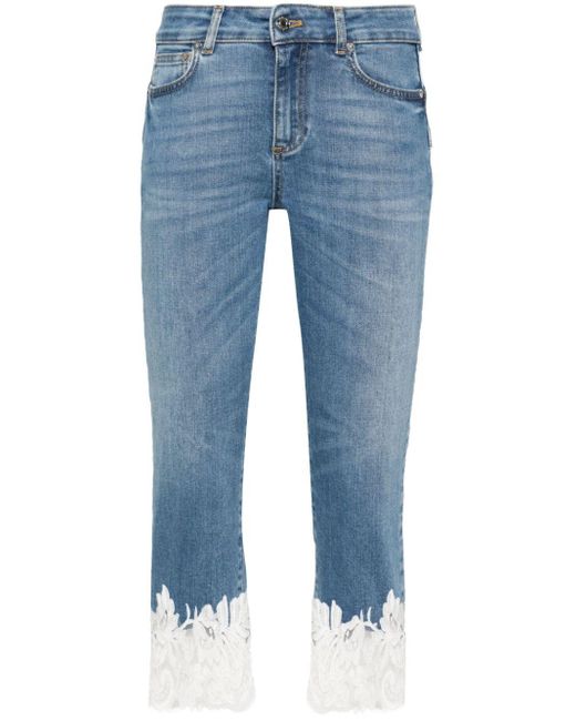 ERMANNO FIRENZE Blue Lace-trim Capri Jeans
