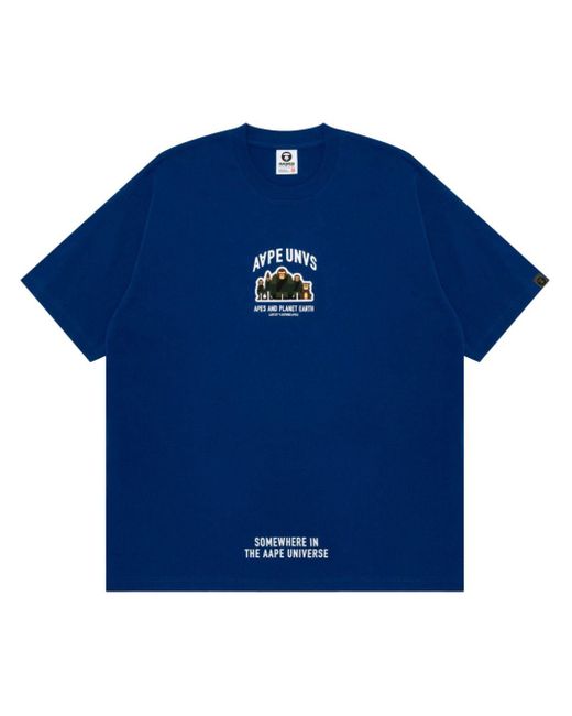 Aape By A Bathing Ape Blue Apes And Planet Earth T-Shirt for men