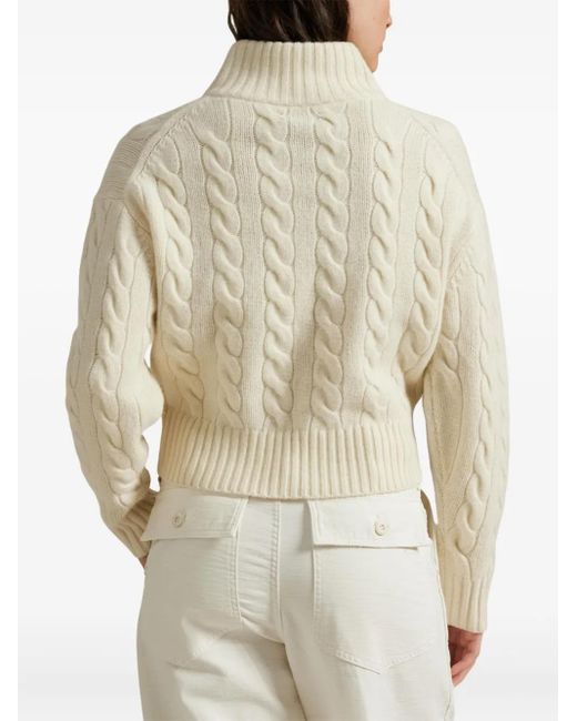 Pull En Maille Torsadée À Col Zippé Polo Ralph Lauren en coloris White