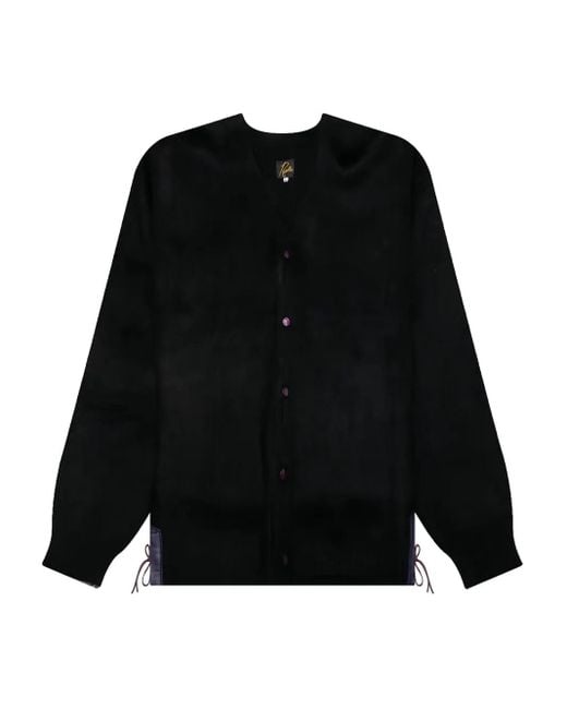 Needles Black Mohair Leather-Patch Cardigan for men