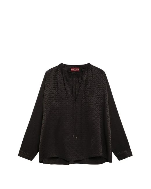 Gucci Black Horsebit Jacquard Silk Shirt