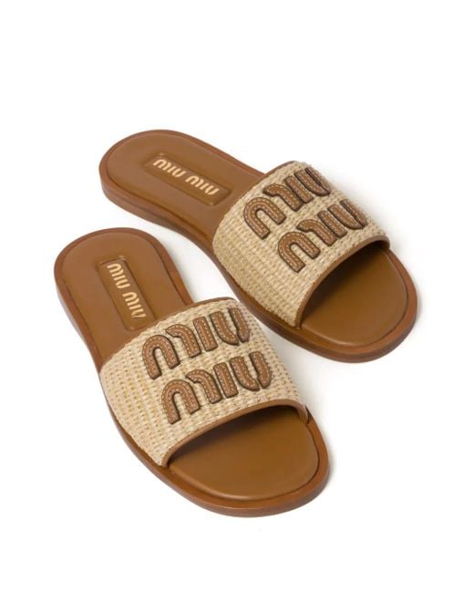 Miu Miu Brown Pantoletten Aus Raffiabast