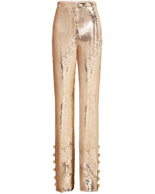 Rabanne Natural Sequinned Flared Trousers