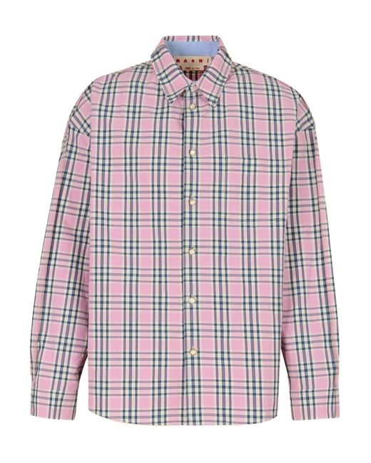 Marni Pink Checked-Pattern Long-Sleeve Shirt for men