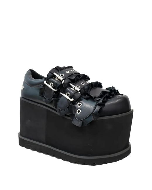 Altercore Black Lora Ruffled Platform Shoes