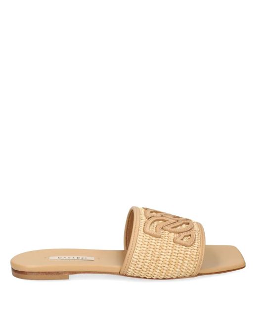 Casadei Natural Portofino Woven-Raffia Slides