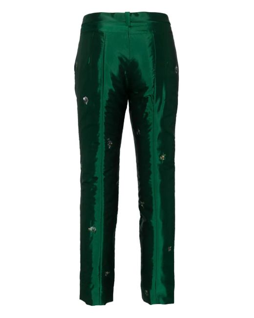 Shiatzy Chen Green Floral Embroidery Straight Trousers