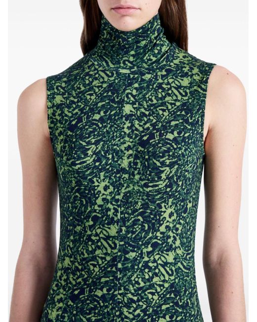 Proenza Schouler Green Abstract-print High-neck Dress