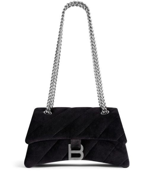 Petit sac porté épaule Crush en velours Balenciaga en coloris Black