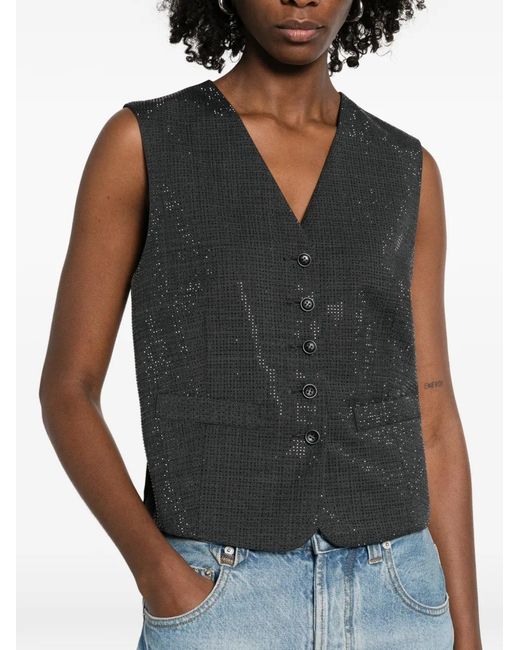 Alexander Wang Black Buttoned V-Neck Top
