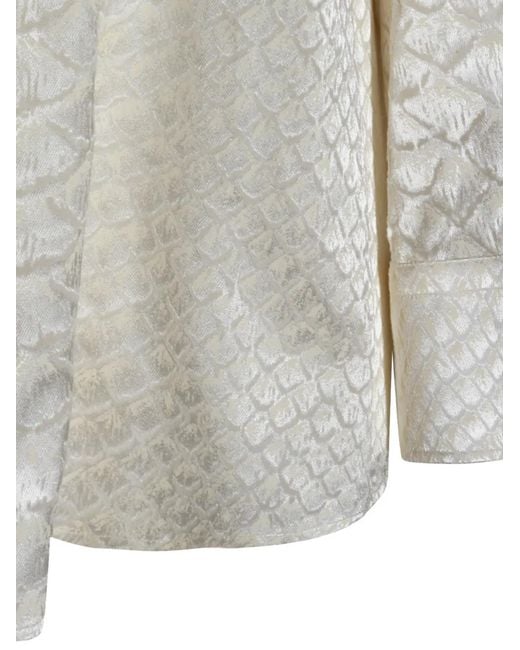 Roberto Cavalli White Wide Viscose And Silk Blend Shirt With Flocked Serpentine Print