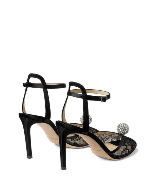 Jimmy Choo Black Sacora 85 Lace Sandals