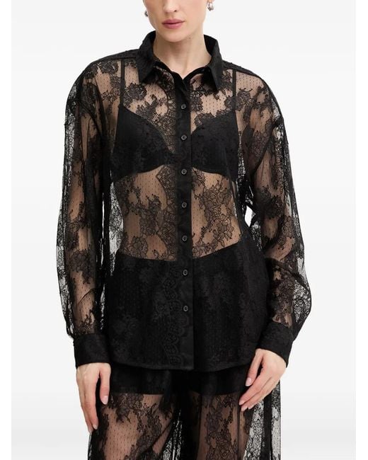 Bardot Black Aleida Floral-Lace Shirt