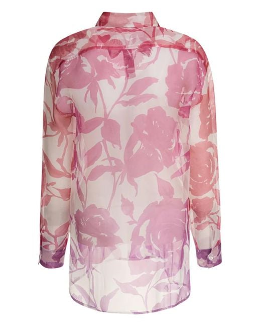 SLEEP NO MORE Pink Floral-Print Silk Blouse