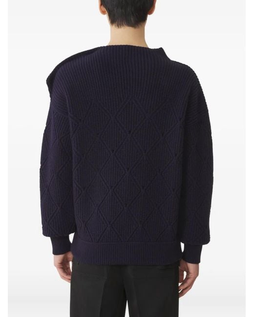 Lanvin Blue Diamond-Pattern Buttoned-Shoulder Sweater for men