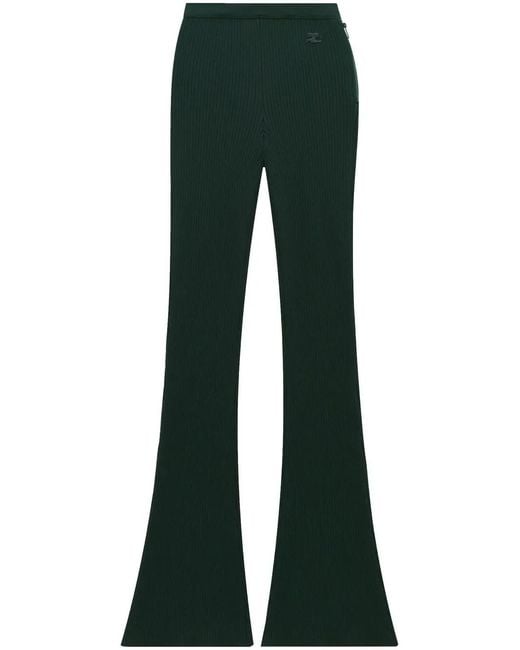 Courreges Green Ribbed Flared-Leg Trousers