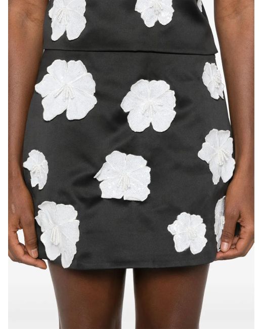 ROTATE BIRGER CHRISTENSEN Black Skirt With Floral Motif Appliqués