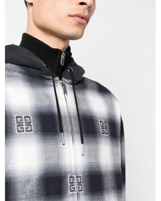 Givenchy Gray Check-pattern Oversize Hooded Shirt Jacket for men