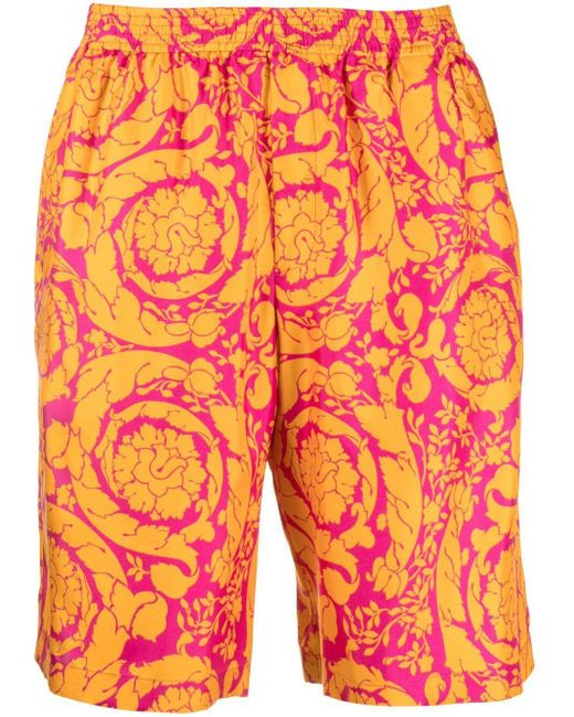 Versace Barocco Silhouette-print Silk Shorts in Orange for Men | Lyst ...