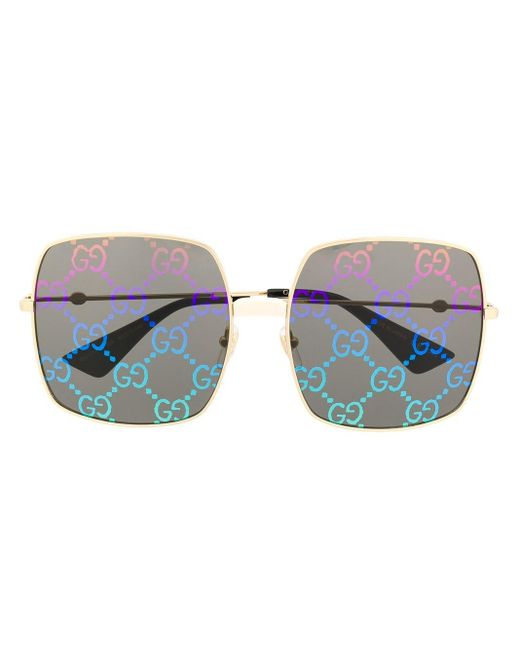 Gucci Metallic GG Print Square Frame Sunglasses