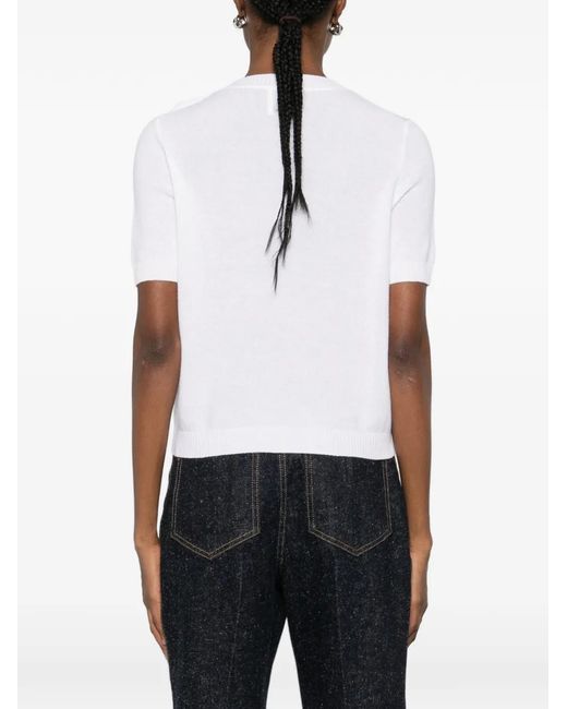 Allude White Flower-Appliqué T-Shirt