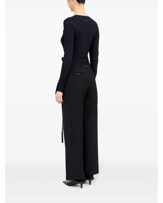 MM6 by Maison Margiela Black Flared Signature Logo Trousers