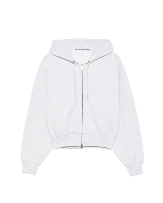 Alexander Wang White Crystal Drawcord Zip-Up Hoodie