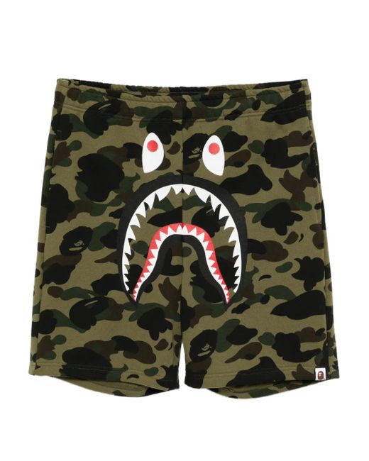 A Bathing Ape Green 1St Camo Shark Track Shorts for men