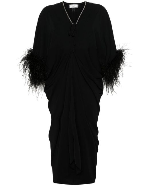 Vestido midi con ribete de plumas Nissa de color Black