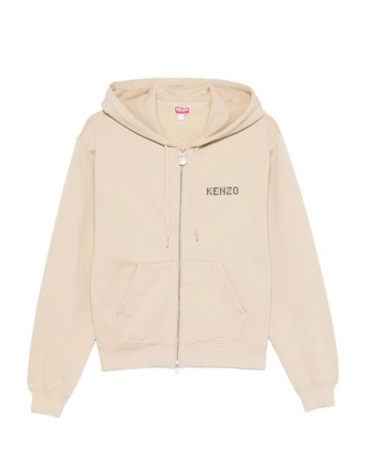 KENZO Natural Logo-Detail Zip-Up Hoodie