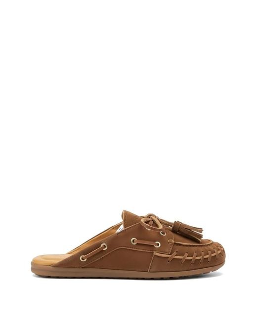 POSA Brown Mules En Daim À Franges