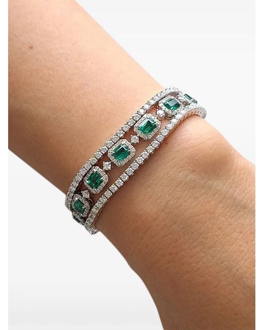 HYT Jewelry Blue Emerald And Diamond Tennis Bracelet
