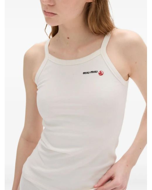 Miu Miu White X Petit Bateau Embroidered Tank Top