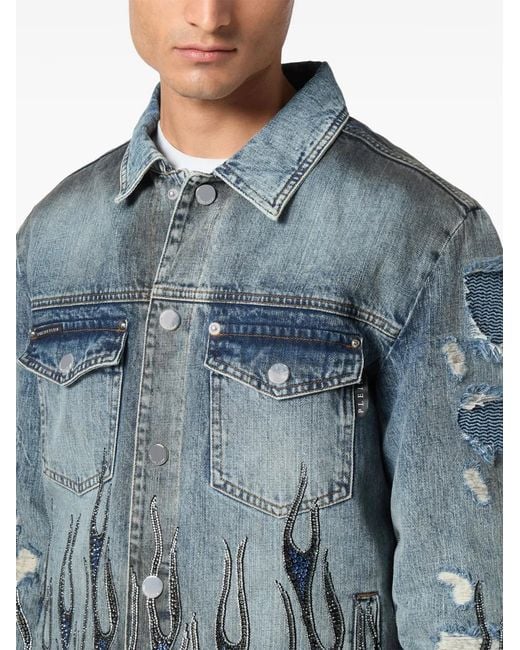 Philipp Plein Blue Strass Flame Jacket for men