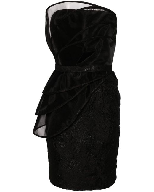 Saiid Kobeisy Black Strapless Brocade Minidress