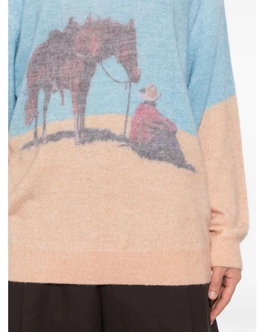 One Of These Days Blue Pull En Maille Intarsia Et Imprimé Graphique for men
