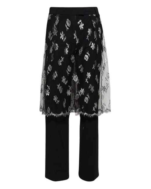 Christopher Esber Black Floral-Lace Trousers
