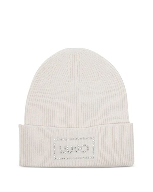 Liu Jo White Beanie Mit Strass-Patch