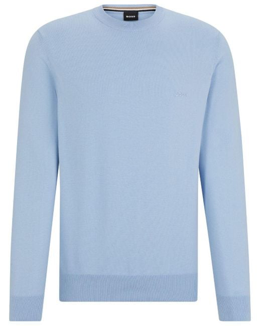 Boss Blue Logo-embroidered Cotton Sweatshirt for men