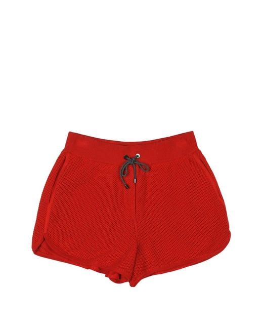 Brunello Cucinelli Red Mesh-Effect Drawstring Shorts