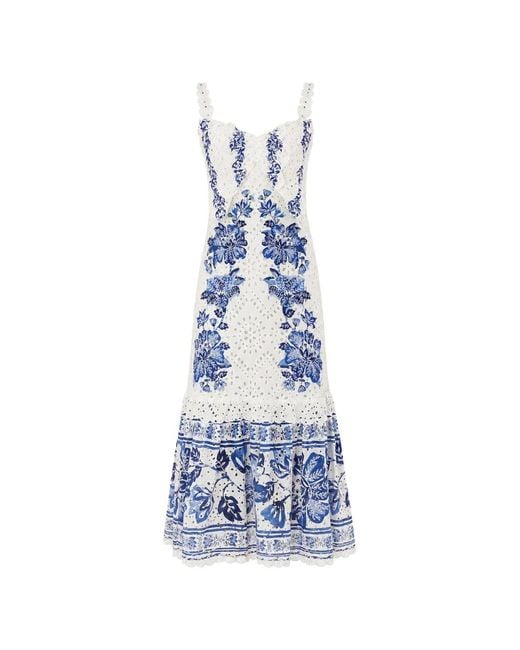 Farm Rio Blue Broderie Anglaise Sweetheart Mini Dress With Tiered Skirt